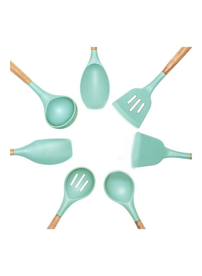 NIBEMINENT 11 PCs Silicone Spatula Baking Spoon Set Sea Blue/Brown One Size - Image 3