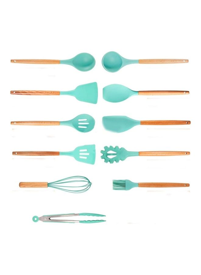 NIBEMINENT 11 PCs Silicone Spatula Baking Spoon Set Sea Blue/Brown One Size - Image 2