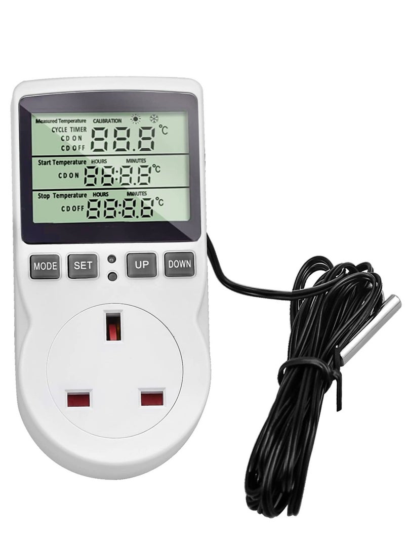 SYOSI Digital Thermostat Temperature Controller Socket Outlet 230V 16A Timer Switch Plug with 1.7m Sensor Heating Refrigerator Thermostat Regulator for Greenhouse Reptile Terrarium Home - Image 1