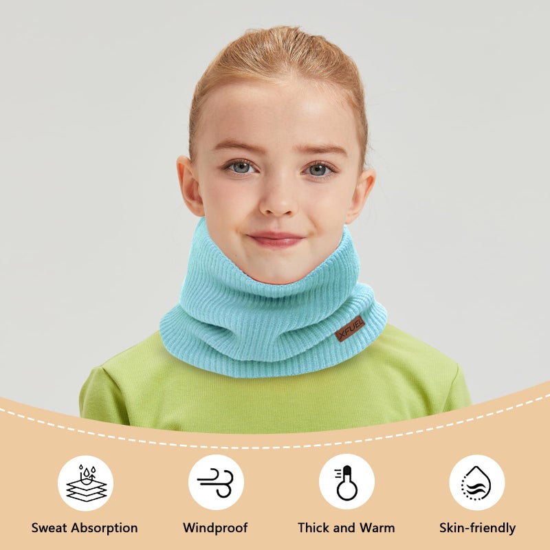 XFUEL Kids Neck Warmer, 2 Pack, Knitted Winter Neck Gaiter, Fleece Lined Infinity Scarf for Boys Girls (sky blue,purple) - Image 4