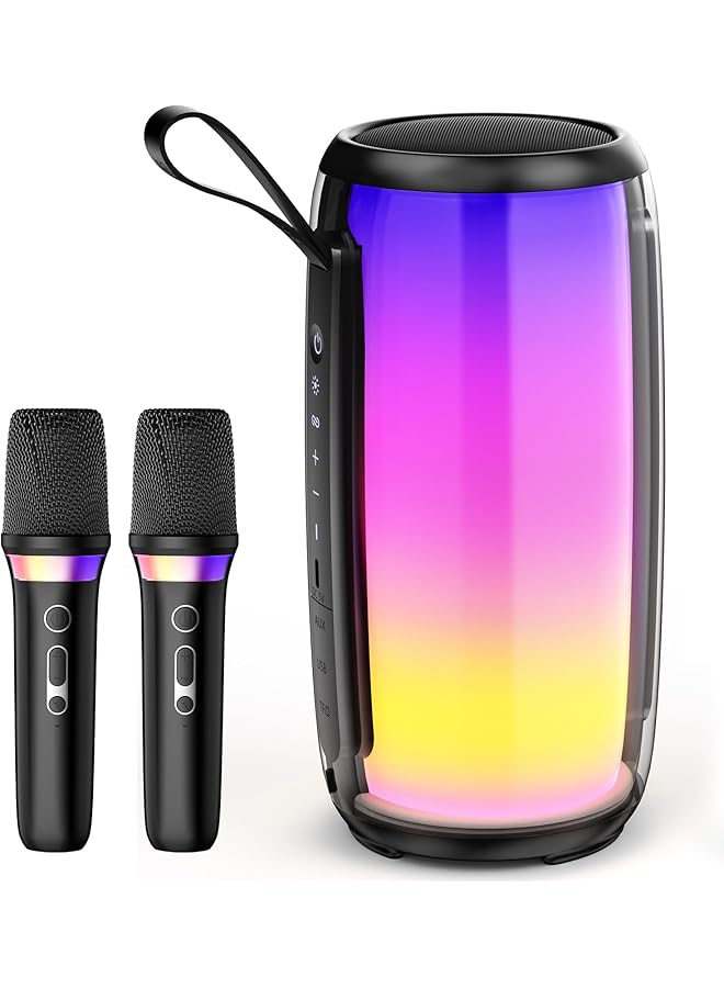 erorex Speaker With Mic System For Singing Portable Bluetooth Speakers With Dazzling Light And 2 Wireless Microphones For Adults Mini Karaoke Set For Home Birthday Gifts Toys For Girls Boys Party  - Image 1