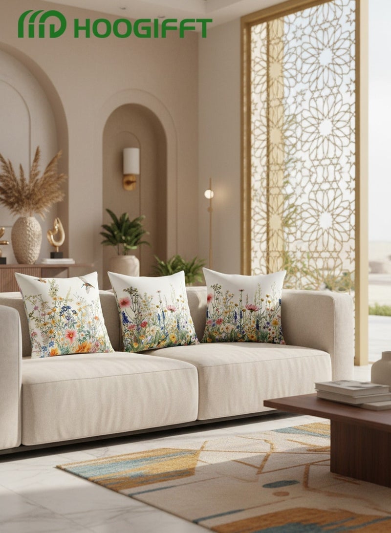 هوغيفت غطاء وسادة مزخرف 4 قطع 45×45 سم طيور ونباتات مزدوج الوجه للمنزل غرفة المعيشة أريكة سرير ديكور هدايا استخدام يومي - Image 5