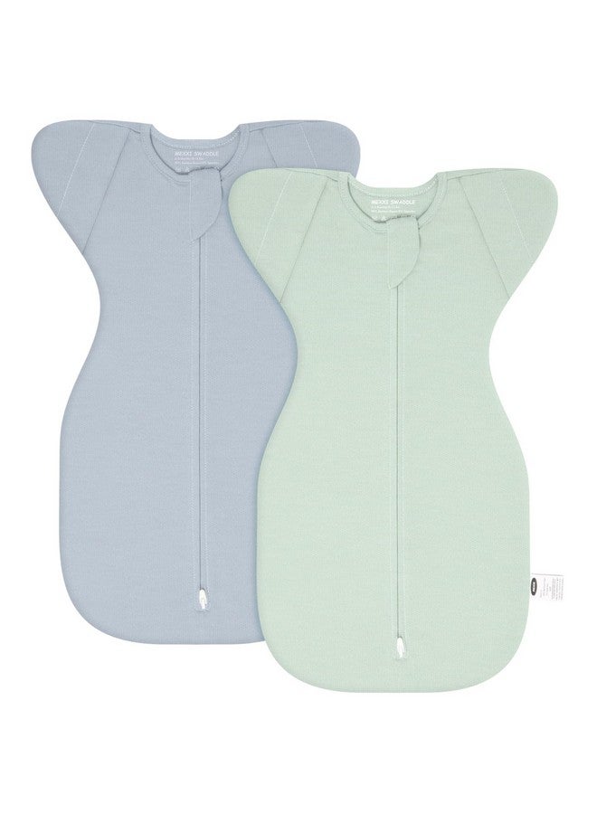 MEXXI Swaddle Baby Sleep Sack With Arms Up, 2 Pack Baby Transitional Swaddle with Double Zipper,100% Organic Cotton Swaddles for Newborns 0.5 TOG (Pistacho Green+Alice Blue, 0-3 Months) - Image 1