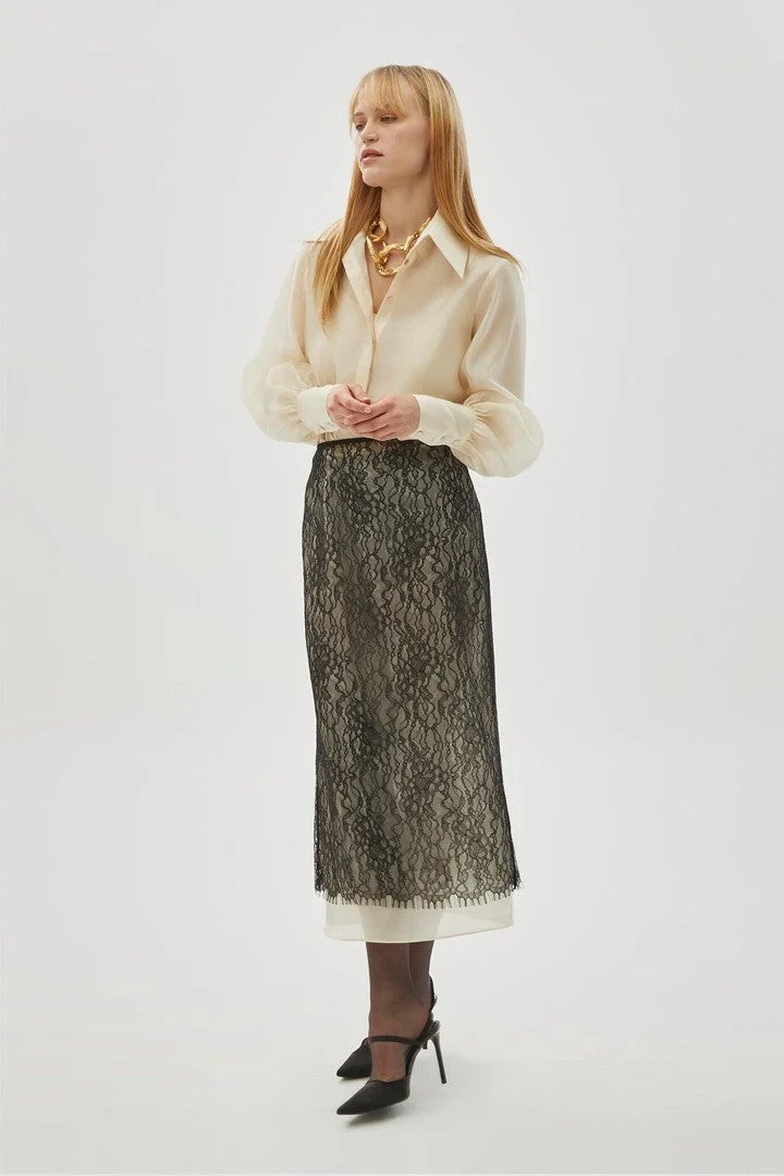EXQUISE Tulle Lace Regular Midi Skirt
