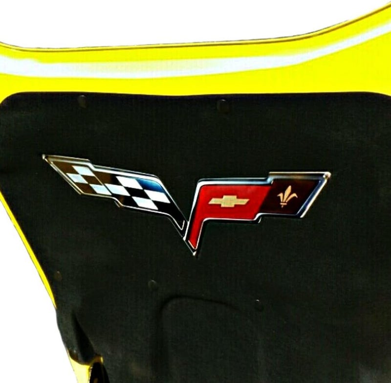 C6 Corvette Crossed Flag Metal Underhood Emblem Under Hood Dress Up Accessory Logo for 20052013 C6 Z06 Grand Sport Corvettes