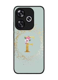 Rugged Black edge case for Xiaomi Poco F6 / Xiaomi Redmi Turbo 3 Case Cover- Custom Monogram Initial Letter Floral Pattern Alphabet - F (Light Grey)