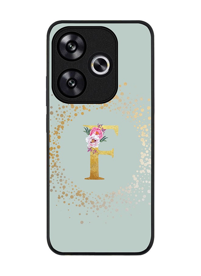 Stylizedd - Rugged Black edge case for Xiaomi Poco F6 / Xiaomi Redmi Turbo 3 Case Cover- Custom Monogram Initial Letter Floral Pattern Alphabet - F (Light Grey) - Image 1