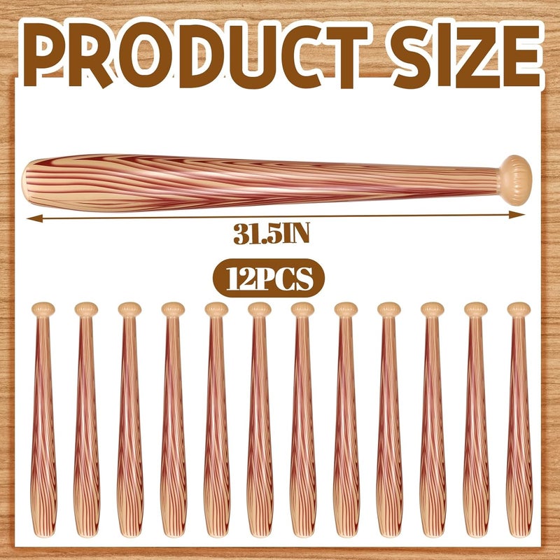 Sotiff 12 Pcs Inflatable Baseball Bat Blow up Baseball Ball for Kids 31.5 Inch Sports Themed Bat Brown Blow up Sports Party Favors for Summer Beach Birthday Carnival - Image 3
