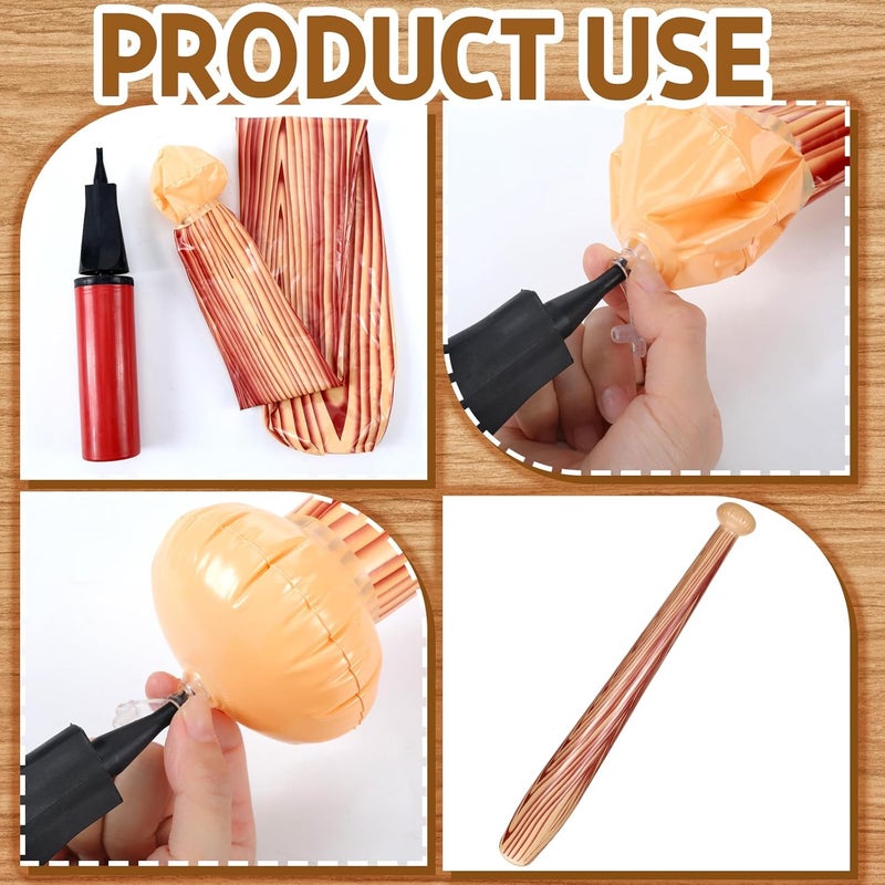Sotiff 12 Pcs Inflatable Baseball Bat Blow up Baseball Ball for Kids 31.5 Inch Sports Themed Bat Brown Blow up Sports Party Favors for Summer Beach Birthday Carnival - Image 5