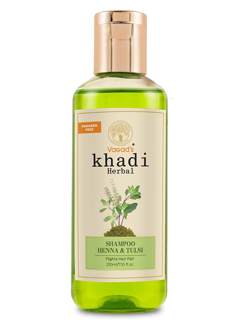KHADI HERBAL GRAMODAYA Henna and Tulsi Pure Natural Shampoo, Balances pH level Hair Fall Control, 210ml (Pack of 1) - Image 1