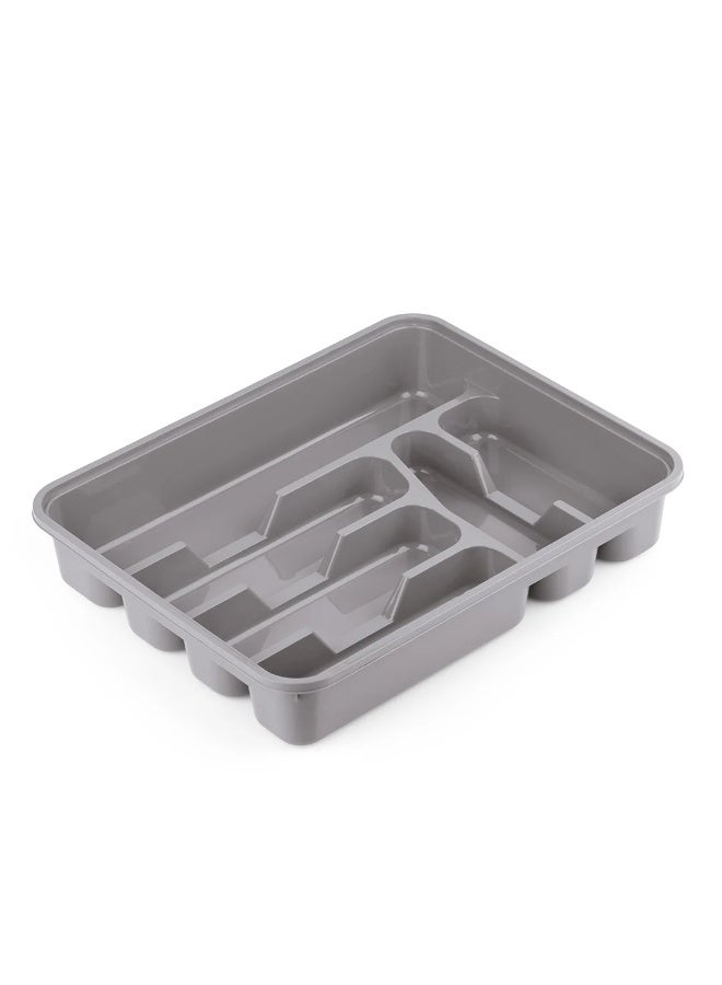 Durable Kitchen Cutlery Drawer Organizer Tray, Multi-Compartment Utensil Storage for Spoons, Forks, Knives - Gray