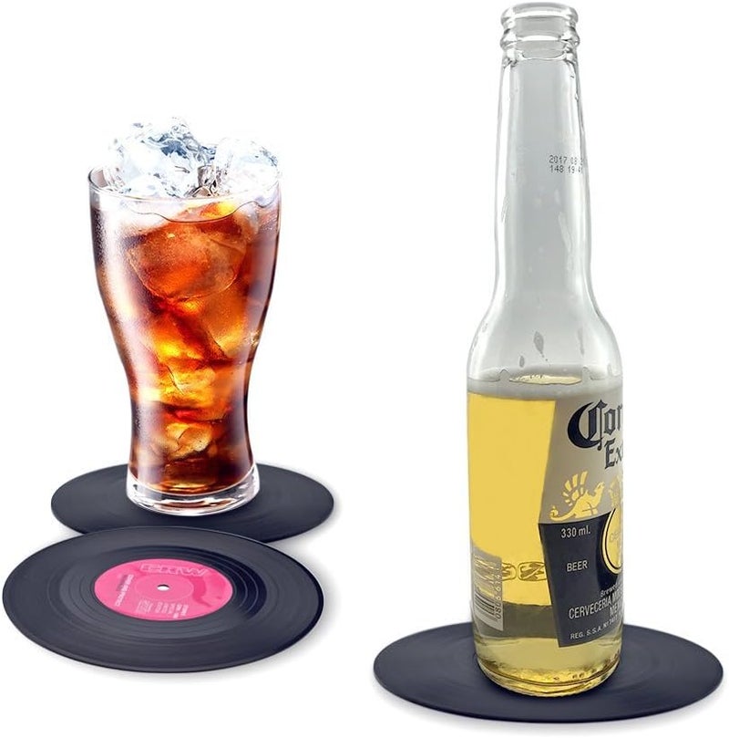 homEdge Vinyl Record Coasters 6 Pieces of Retro Style Vinyl Coasters - Image 2