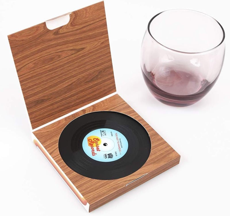 homEdge Vinyl Record Coasters 6 Pieces of Retro Style Vinyl Coasters - Image 5