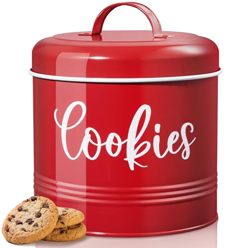 DAYYET Farmhouse Cookie Jar for Kitchen Counter, 1 Gallon Vintage Cookie Jar with Airtight Lid, Large Food Storage Container for Candy, Cookies, Dessert, Red Kitchen Decor and Accessories - Image 1