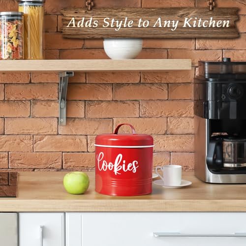 DAYYET Farmhouse Cookie Jar for Kitchen Counter, 1 Gallon Vintage Cookie Jar with Airtight Lid, Large Food Storage Container for Candy, Cookies, Dessert, Red Kitchen Decor and Accessories - Image 5