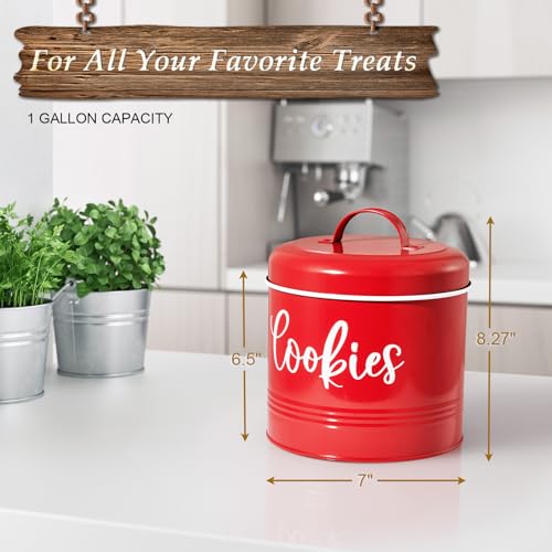 DAYYET Farmhouse Cookie Jar for Kitchen Counter, 1 Gallon Vintage Cookie Jar with Airtight Lid, Large Food Storage Container for Candy, Cookies, Dessert, Red Kitchen Decor and Accessories - Image 3