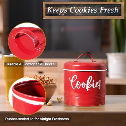 DAYYET Farmhouse Cookie Jar for Kitchen Counter, 1 Gallon Vintage Cookie Jar with Airtight Lid, Large Food Storage Container for Candy, Cookies, Dessert, Red Kitchen Decor and Accessories - Image 4