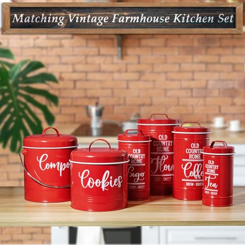 DAYYET Farmhouse Cookie Jar for Kitchen Counter, 1 Gallon Vintage Cookie Jar with Airtight Lid, Large Food Storage Container for Candy, Cookies, Dessert, Red Kitchen Decor and Accessories - Image 2