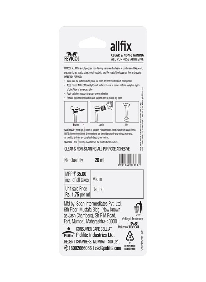 Pidilite Fevicol Allfix Clear And Non-Staining All Purpose Adhesive [20 ML] Pack Of 4 - Image 2