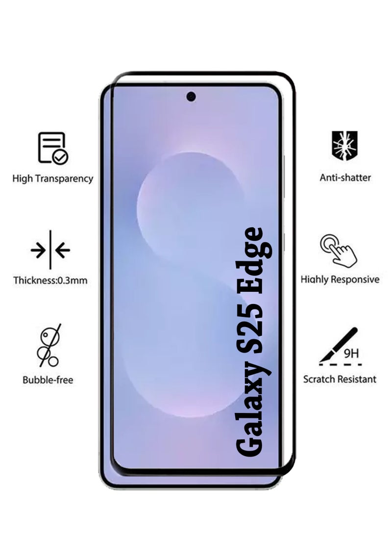 YJS Samsung Galaxy S25 Edge Screen Protector | Tempered Glass Compatible with Samsung Galaxy S25 Edge | Screen Protector Full HD Quality Tempered Glass Anti-Scratch Edge to Edge Coverage with Easy Installation Kit - Black - Image 2