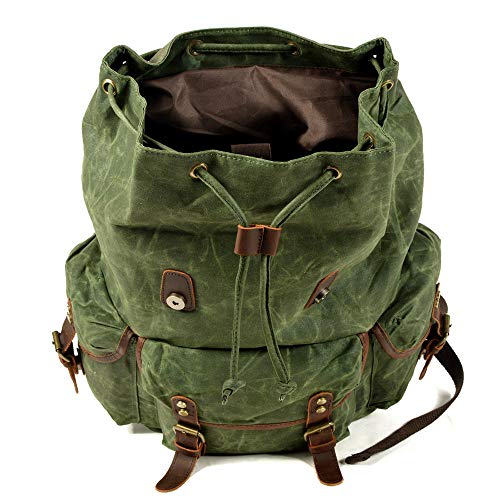 WUDON Leather Backpack for Men, Waxed Canvas Shoulder Rucksack Carry-On Travel Backpack (Grey) - Image 5