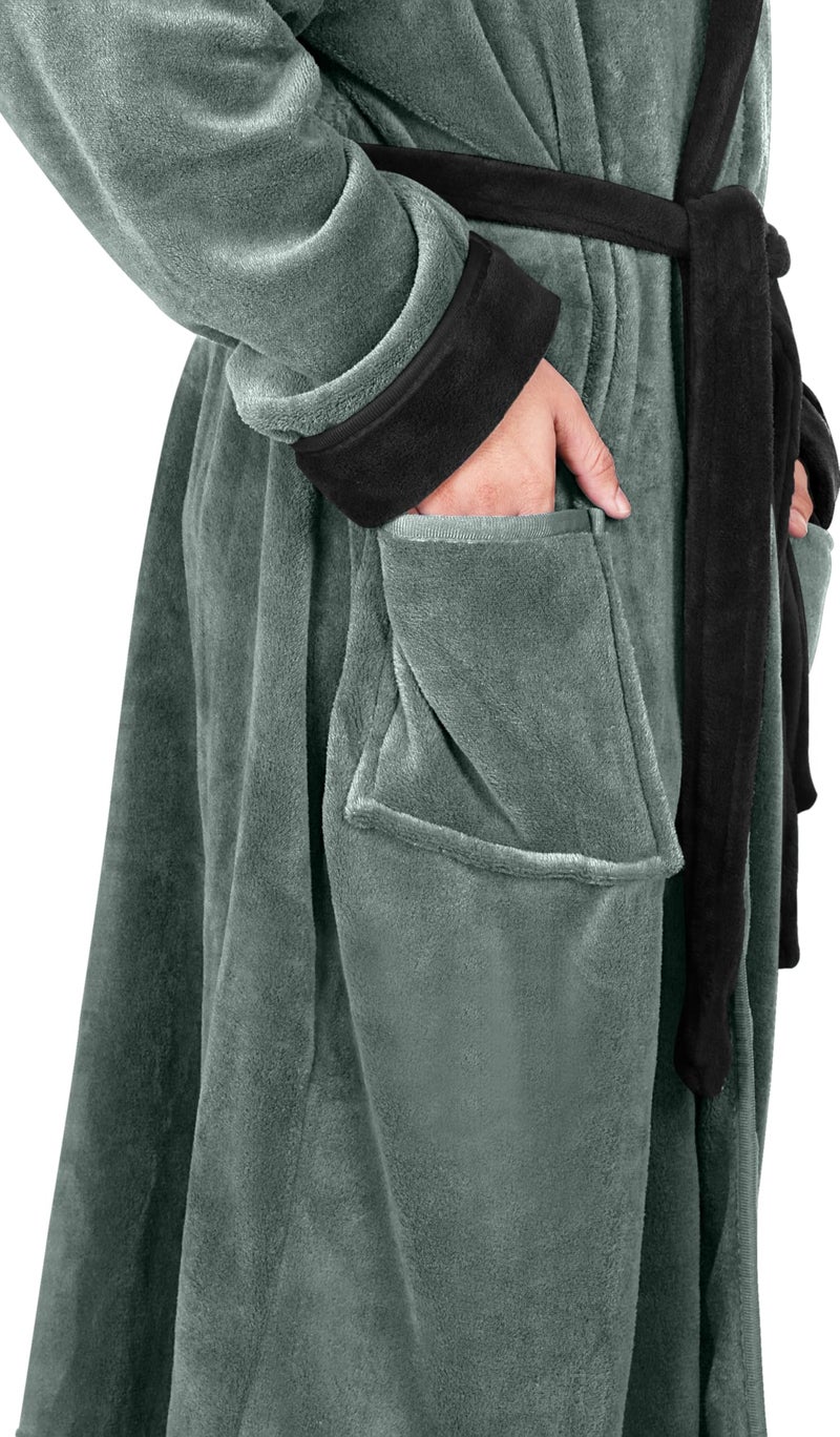 NY Threads روب رجال NY Threads مع غطاء رأس، روب حمام فخم من الفليس مع غطاء رأس، روب سبا للرجال، كبير/كبير جداً، رمادي فولاذي وأسود - Image 5