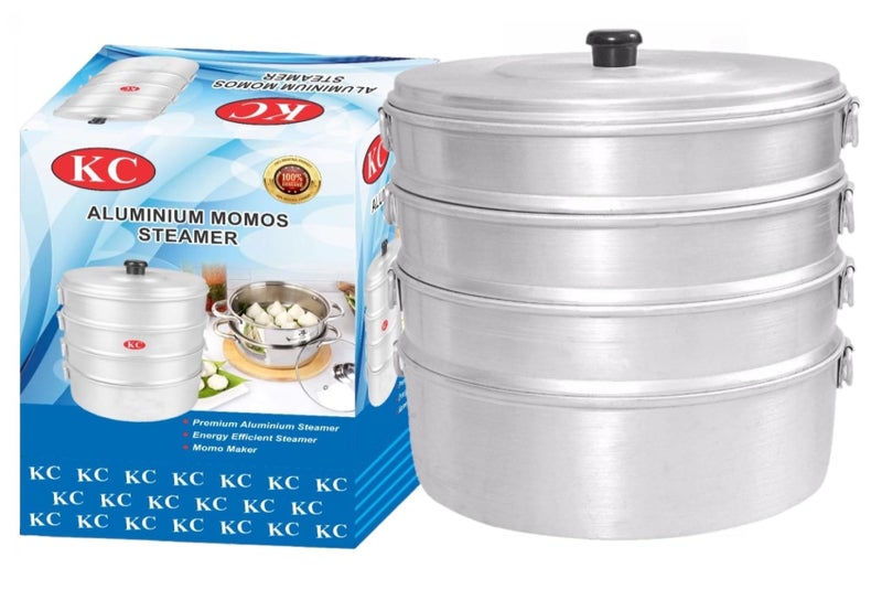 KC Aluminium Momos Steamer 4 Tier with 5 Liters Capacity and 8 Inches Diameter - Image 1