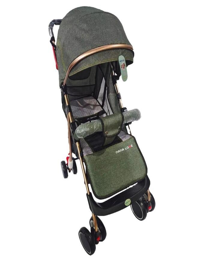 Lightweight Folding Baby Stroller with Reclining Back Sit and Lying Four Wheels Shock Absorption Canopy Extended High Landscape