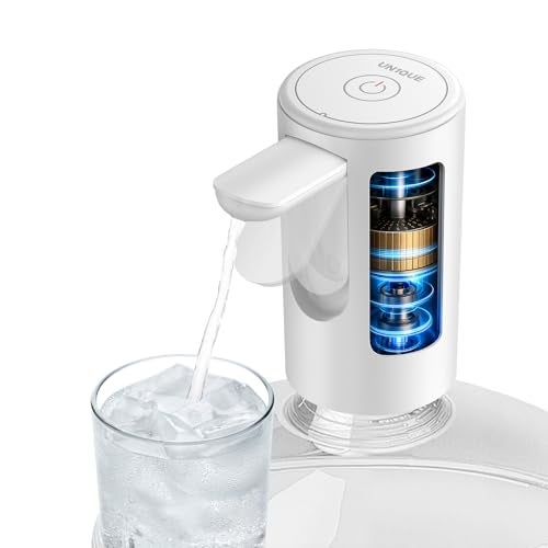 UN1QUE Foldable Water Dispenser Pump for 20 Litre Bottle, Automatic Water Pump with 1.35L/Min Fast Flow, Portable USB Rechargeable Water Pump, Wireless Water Can Dispenser Home Office Outdoor, White - Image 1