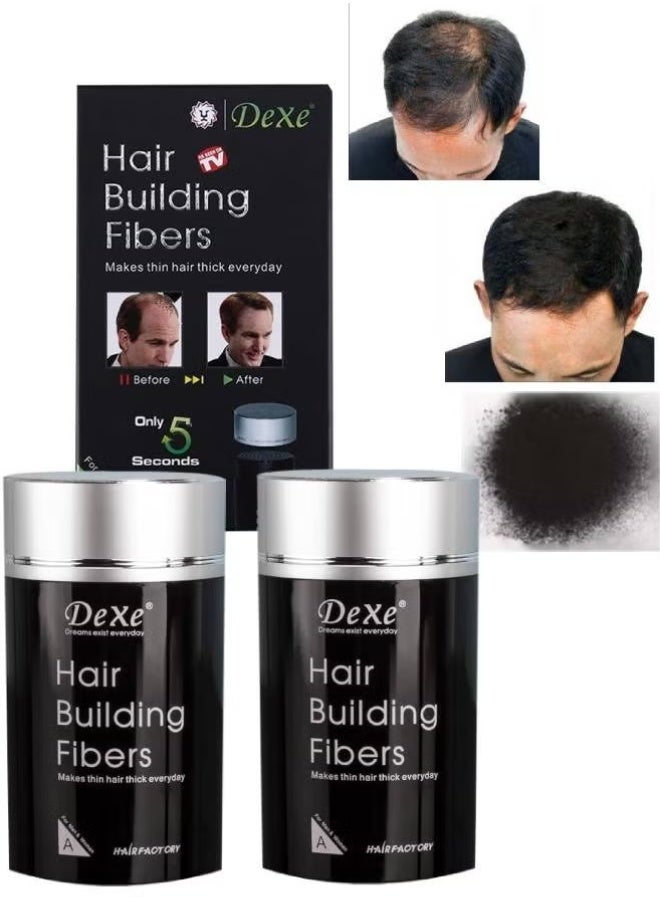 Dexe 2pcs Hair Building Fibers Instantly Conceal Hair Loss Natural Thickening Fibers Fast and Quick Hair Fiber Powder Hair Shadow Powder Hair Root Concealer Black 01 - Image 1