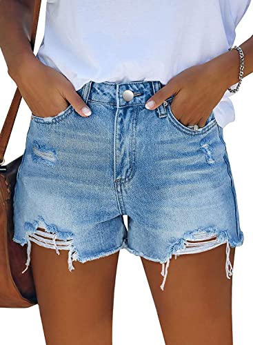 onlypuff Denim Shorts for Women Summer Blue Jean Shorts High Waisted Denim Shorts Distressed Ripped Jean Shorts Mid Rise M - Image 1