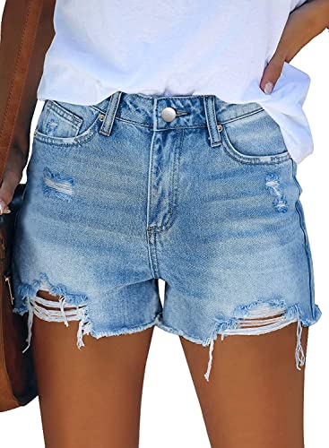 onlypuff Denim Shorts for Women Summer Blue Jean Shorts High Waisted Denim Shorts Distressed Ripped Jean Shorts Mid Rise M - Image 3