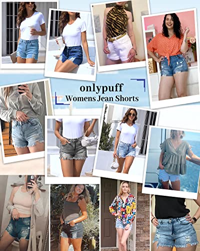 onlypuff Denim Shorts for Women Summer Blue Jean Shorts High Waisted Denim Shorts Distressed Ripped Jean Shorts Mid Rise M - Image 5