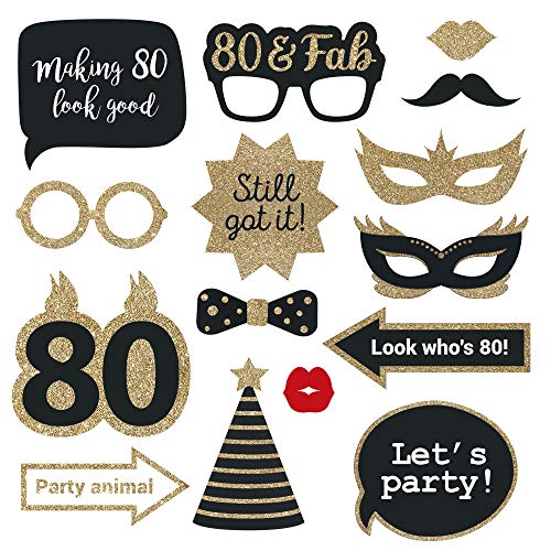 Perfect Occasion Fully Assembled 80th Birthday Photo Booth Props - Set of 30 - Black & Gold Selfie Signs - 80th Party Supplies & Decorations - Cute Bday Designs with Real Glitter - Did We Mention No DIY - Image 4