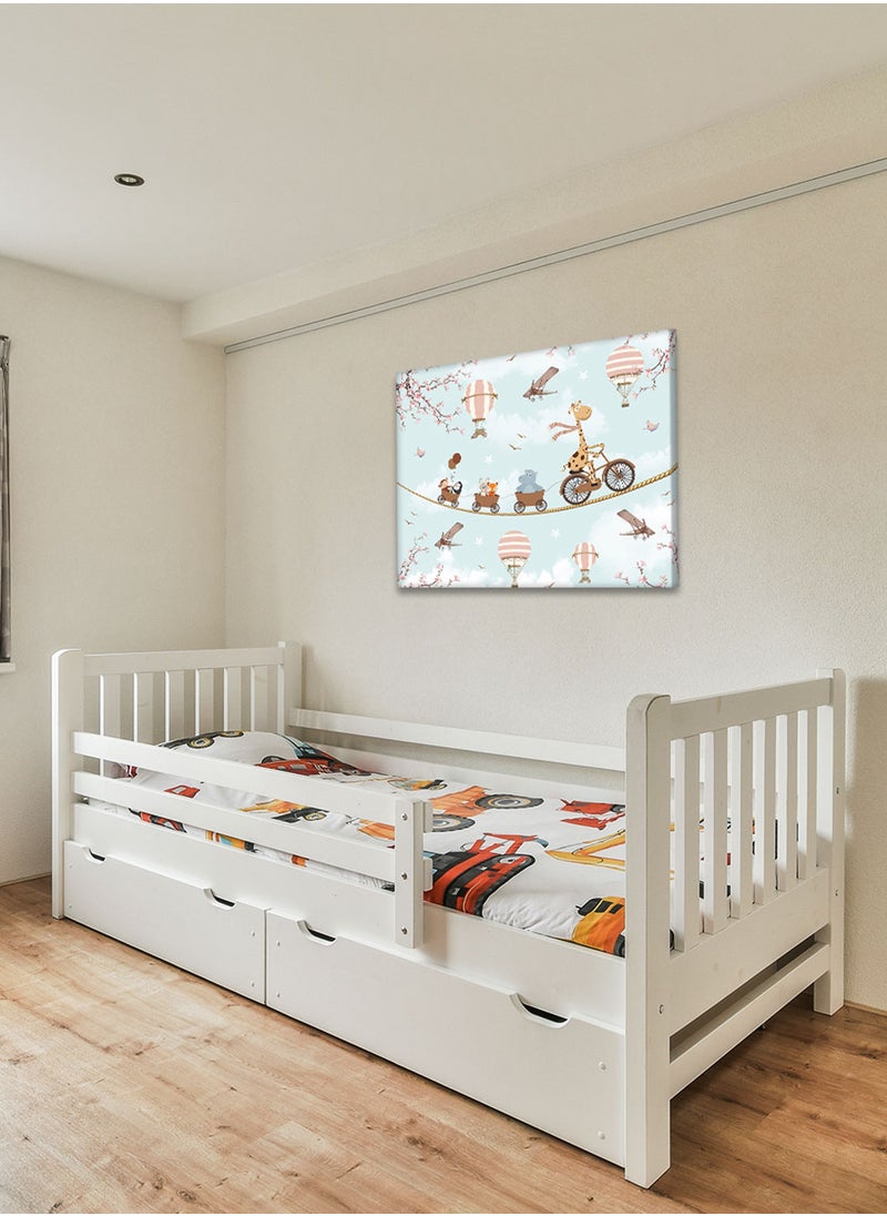 LOWHA Framed Canvas Wall Art Stretched Over Wooden Frame with Giraffe With Bicycle On A Rope Painting, For Home, Living Room, Office Decor  - Image 1