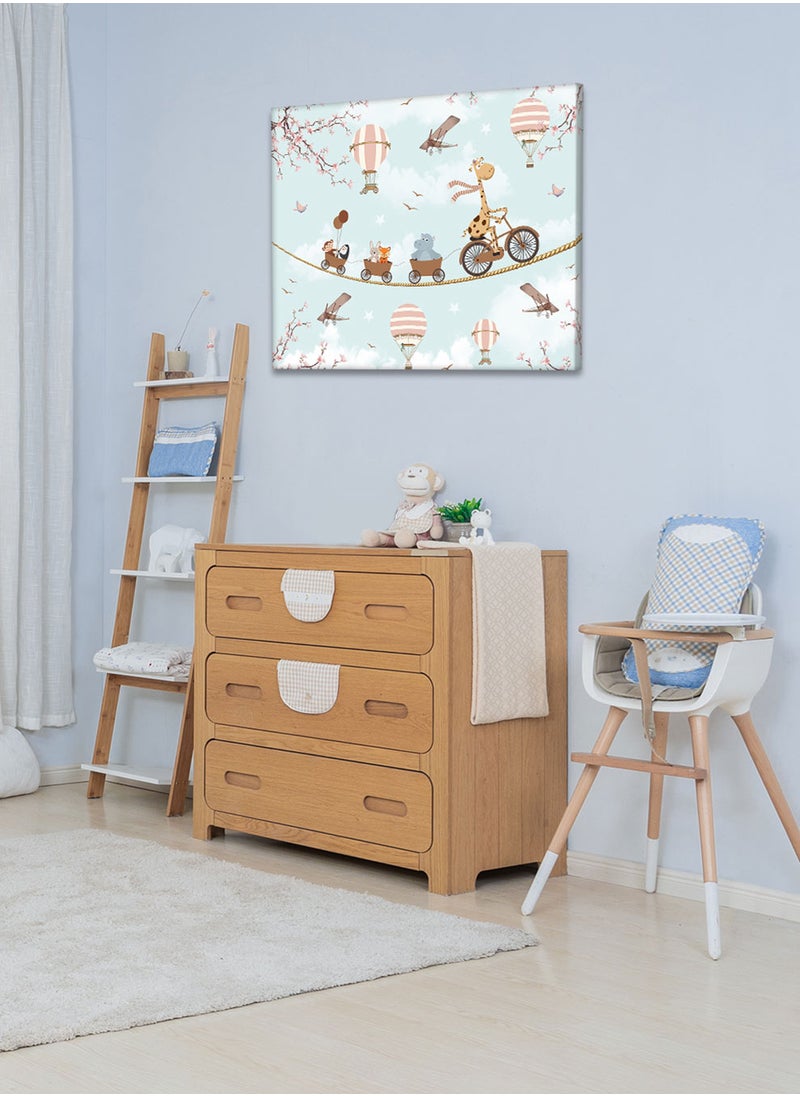 LOWHA Framed Canvas Wall Art Stretched Over Wooden Frame with Giraffe With Bicycle On A Rope Painting, For Home, Living Room, Office Decor  - Image 2