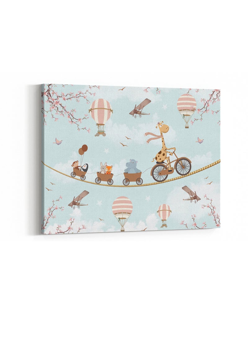 LOWHA Framed Canvas Wall Art Stretched Over Wooden Frame with Giraffe With Bicycle On A Rope Painting, For Home, Living Room, Office Decor  - Image 4