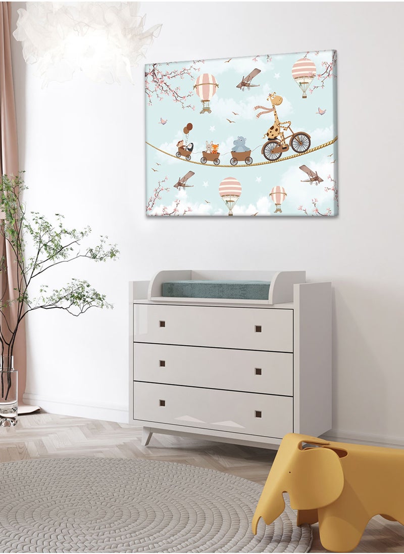 LOWHA Framed Canvas Wall Art Stretched Over Wooden Frame with Giraffe With Bicycle On A Rope Painting, For Home, Living Room, Office Decor  - Image 3
