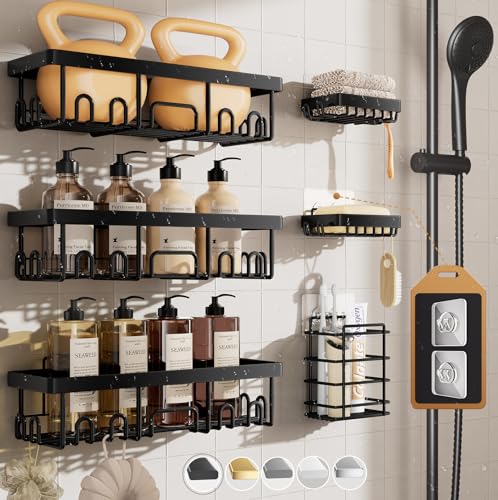 Veken Rustproof  Waterproof Shower Caddy 6Pack No Drilling Adhesive Shelves Rack with Soap Holder Large Capacity Bathroom Organizers and Storage WallMounted Kitchen  Home Decor