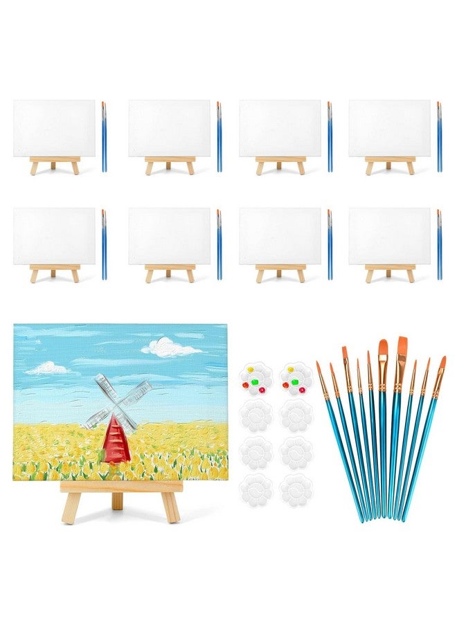 MicoSim 8 Pack 8x10 in Canvas Boards for Painting,Canvas for Painting with 9.5" Easel, Art Canvas Painting Kit with 10 Brushes & 2 Paint Tray for Kids Teenagers Acrylic Pouring Oil Water Color Gift… - Image 1