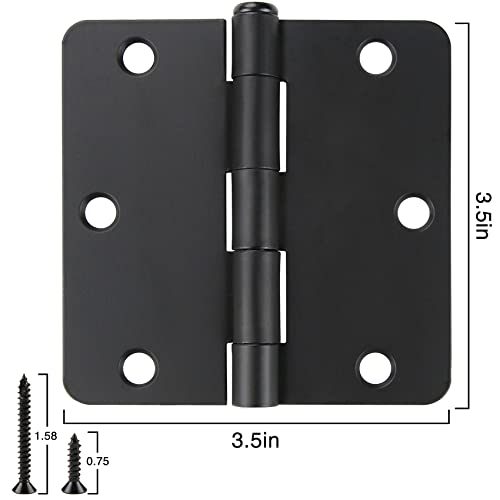 JIW 18 Pack Black Door Hinges Black Matte Black Hinges for Doors 3 1/2 Interior Door Hinges 3.5" x3.5 Inch Hinges Rounded 1/4" Raidus Standard Residential Bedroom Door Hinge Sturdy Door Hardware - Image 2