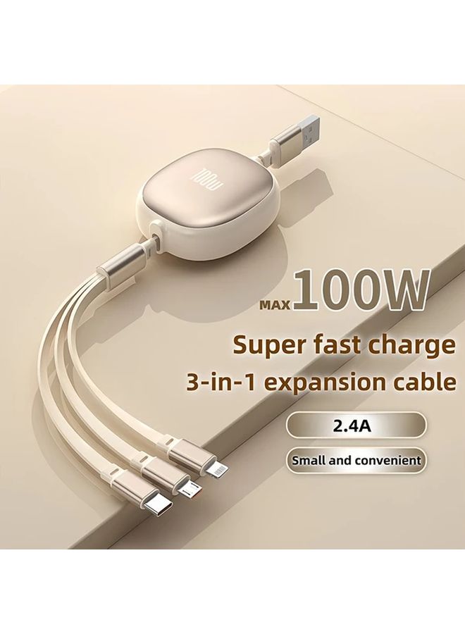 كابل شحن USB ثلاثي في واحد قابل للسحب بلون أرجواني، شحن سريع بقوة 100 واط، متوافق مع USB C و Micro USB لأجهزة iPhone 14/13/12/11 X وHuawei، مزامنة بيانات بسرعة 480 ميجابت في الثانية، متعدد الأجهزة، مسطح خالٍ من التشابك، متين مع موصل معزز، أساسيات السفر. - Image 1