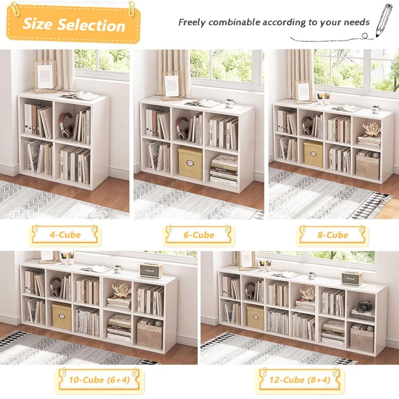 NELYE 4 Cube Organizer Bookcase - Fabric Storage Bins Container, Open Shelf Simple Compartments Bookshelf, White - Image 5