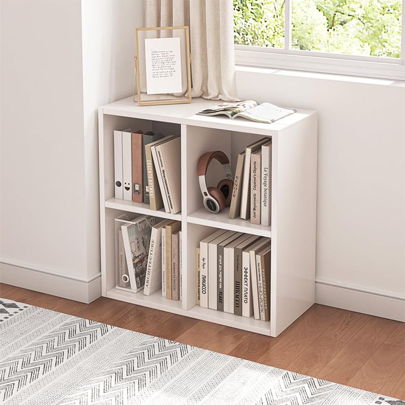 NELYE 4 Cube Organizer Bookcase - Fabric Storage Bins Container, Open Shelf Simple Compartments Bookshelf, White - Image 1