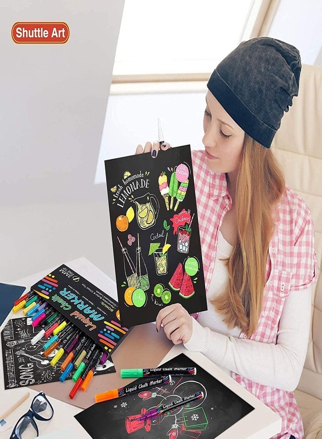 Shuttle Art Liquid Chalk Pens, 24 Colours Wipeable Chalk Markers for Crafting, Reversible 3mm Chisel & Fine Tip Chalk, Perfect on blackboard, Window, Glass, Wood, Office Home Supplies - Image 2