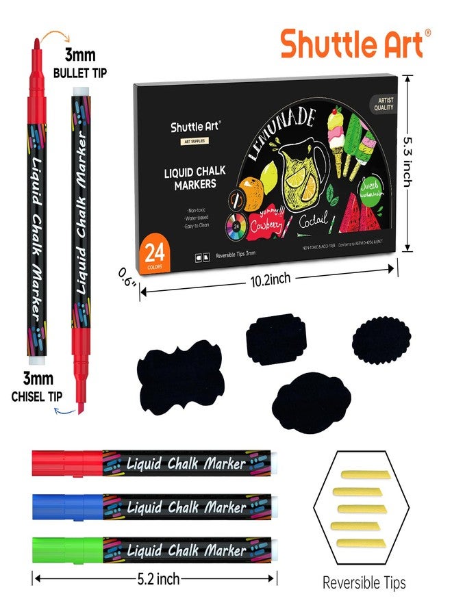 Shuttle Art Liquid Chalk Pens, 24 Colours Wipeable Chalk Markers for Crafting, Reversible 3mm Chisel & Fine Tip Chalk, Perfect on blackboard, Window, Glass, Wood, Office Home Supplies - Image 4