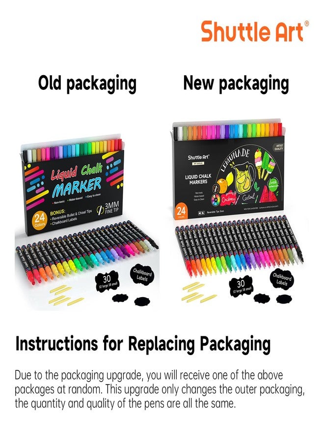 Shuttle Art Liquid Chalk Pens, 24 Colours Wipeable Chalk Markers for Crafting, Reversible 3mm Chisel & Fine Tip Chalk, Perfect on blackboard, Window, Glass, Wood, Office Home Supplies - Image 3