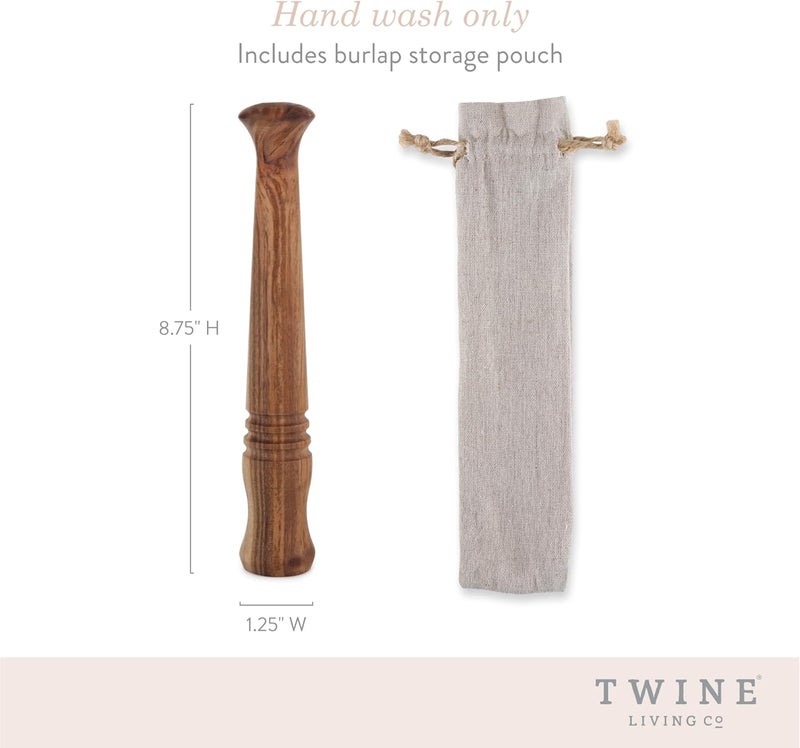Twine Acacia Wood Mojito Muddler for Cocktails with Jute Storage Pouch, Bar Accessories, Cocktail Muddler, Drink Muddler, Set of 1, Wood Grain - Image 4