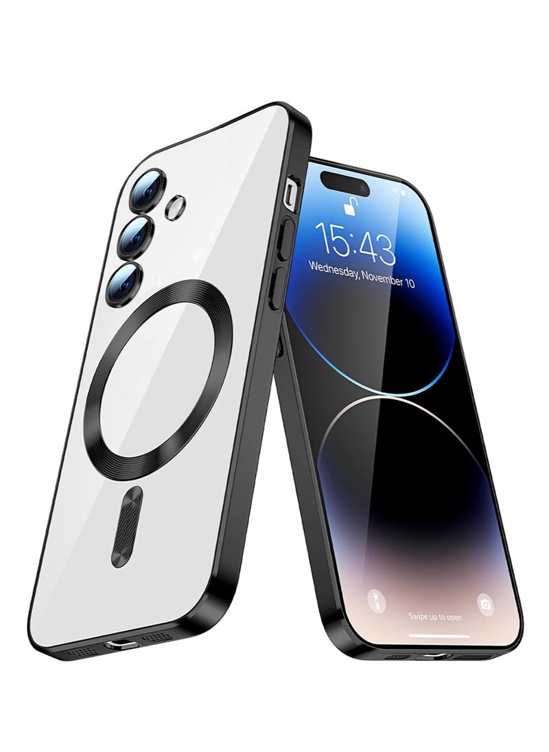 Case Magnetic Case for Samsung Galaxy S24 Plus 5G 6.7 Inches, Clear Electroplating Magnetic Case Camera Protection Women Girls Soft TPU Transparent Shockproof Case Black  - Image 1