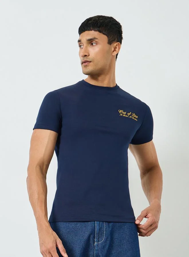 Styli Men Navy Blue Embroidered T-Shirt